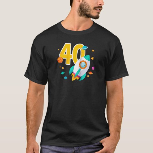 ロケット宇宙船40th誕生日宇宙テーマ40イェー tシャツ (正面)
