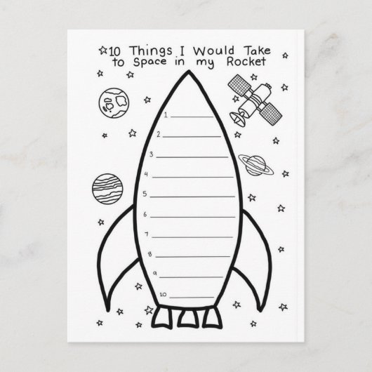 ロケット宇宙船 "宇宙に持っていきたい10のもの" ポストカード (正面)