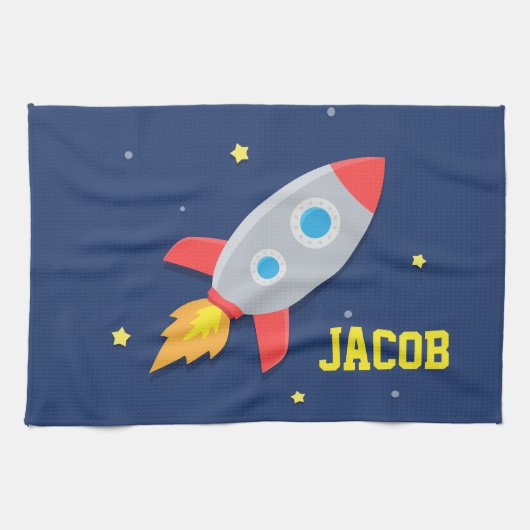 ロケット宇宙船、宇宙、男の子用 キッチンタオル (横)