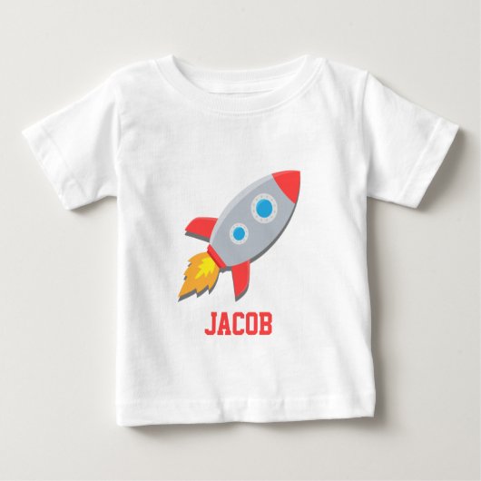 ロケット宇宙船、赤ちゃん男の子用宇宙柄 ベビーTシャツ (正面)