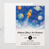 ロケット宇宙誕生日 招待状 (正面/裏面)