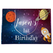 ロケット宇宙銀河系第1の誕生日パーティー ラージペーパーバッグ (正面)