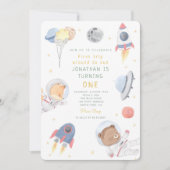 ロケット宇宙飛行士宇宙ベビー誕生日 招待状 (正面)