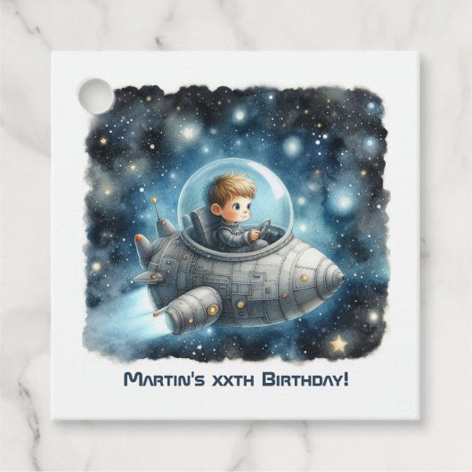 ロケット幼児スペーステーマの誕生日パーティー フェイバータグ (正面)