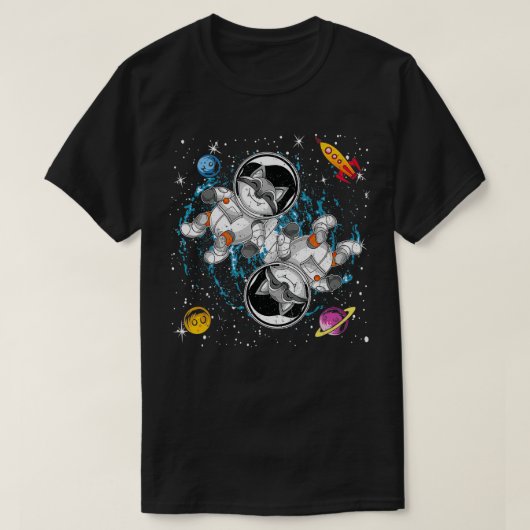 ロケット惑星宇宙飛行士動物ごみパンダ宇宙 Tシャツ (デザイン正面)