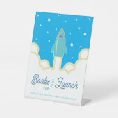 ロケット打ち上げブックベビーティール(緑がかった色)&スカイブルー 台座サイン (正面)