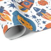 ロケット星と惑星オレンジと青 ラッピングペーパー (ロールコーナー)