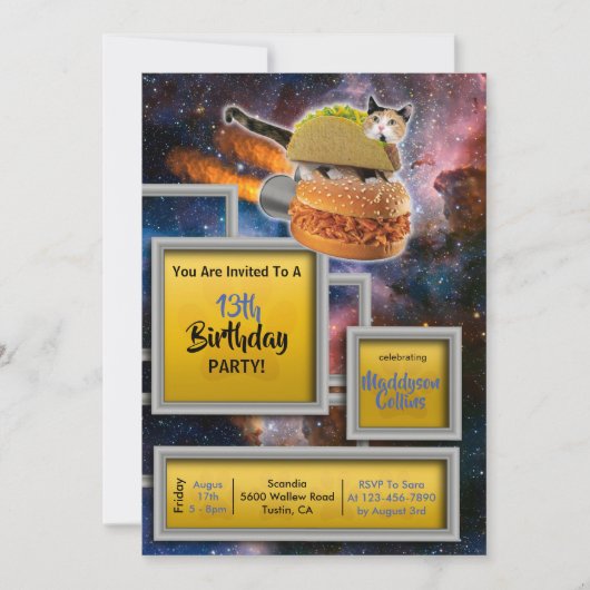 ロケット猫の配達おもしろ招待状 招待状 (正面)