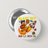 ロケット発射!中学校へようこそ 面白い バックトゥー 缶バッジ (正面&裏面)