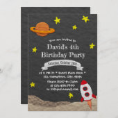 ロケット船が宇宙から爆破4歳の誕生日 招待状 (正面/裏面)