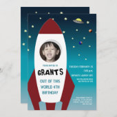 ロケット船この世界の写真誕生日 招待状 (正面/裏面)