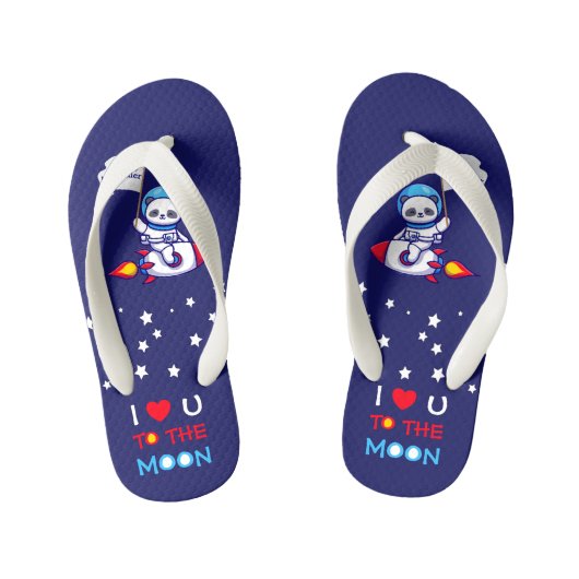ロケット船のキッズに乗った可愛いパンダのクマ宇宙飛行士 キッズビーチサンダル (フットベッド)