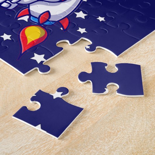 ロケット船のキッズに乗った可愛いパンダのクマ宇宙飛行士 ジグソーパズル (側面)