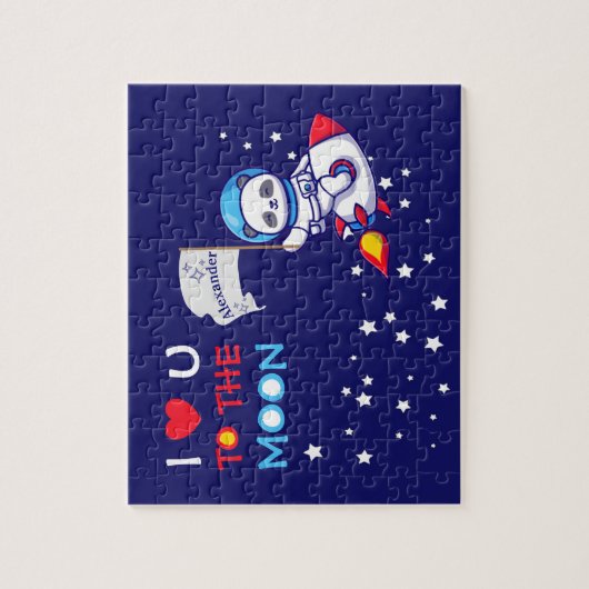 ロケット船のキッズに乗った可愛いパンダのクマ宇宙飛行士 ジグソーパズル (縦)