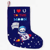 ロケット船のキッズに乗った可愛いパンダのクマ宇宙飛行士 スモールクリスマスストッキング (正面)