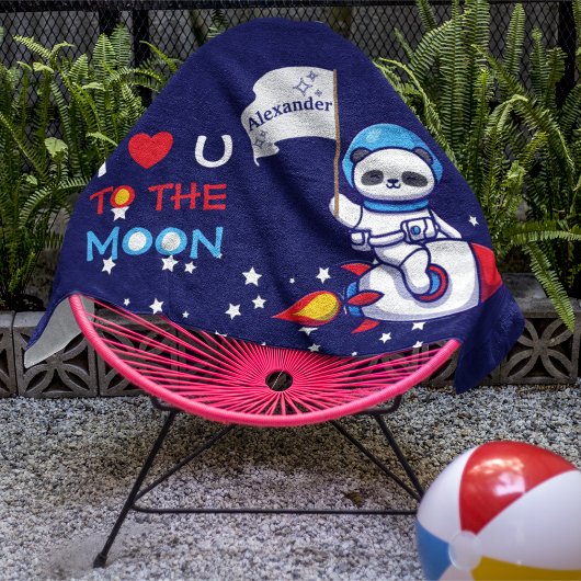 ロケット船のキッズに乗った可愛いパンダのクマ宇宙飛行士 ハンドタオル