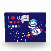 ロケット船のキッズに乗った可愛いパンダのクマ宇宙飛行士 フォトブロック (正面)