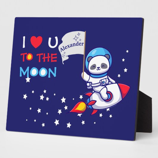 ロケット船のキッズに乗った可愛いパンダのクマ宇宙飛行士 フォトプラーク (側面)