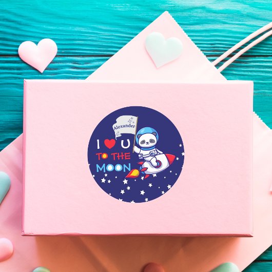 ロケット船のキッズに乗った可愛いパンダのクマ宇宙飛行士 ラウンドシール