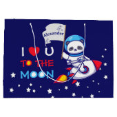 ロケット船のキッズに乗った可愛いパンダのクマ宇宙飛行士 ラージペーパーバッグ (裏面)