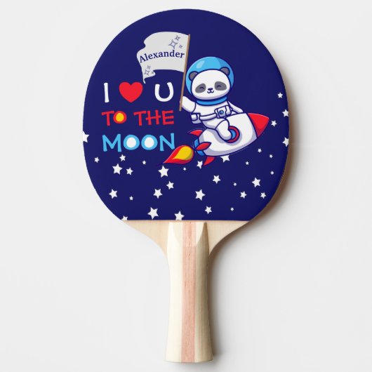 ロケット船のキッズに乗った可愛いパンダのクマ宇宙飛行士 卓球ラケット (正面)