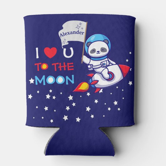 ロケット船のキッズに乗った可愛いパンダのクマ宇宙飛行士 缶クーラー (裏面)
