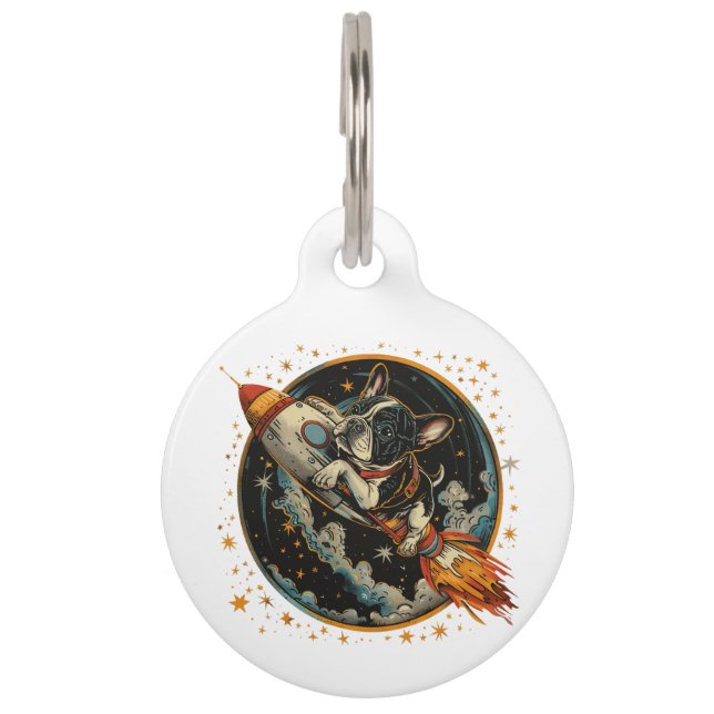 ロケット船のフランスブルドッグ宇宙飛行士 ペット　ネームタグ (正面)