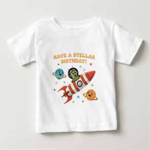 ロケット船の可愛いレトロエイリアン ステラ宇宙Bi ベビーTシャツ