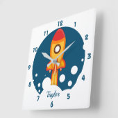 ロケット船の宇宙爆発 スクエア壁時計 (傾斜)