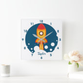 ロケット船の宇宙爆発 スクエア壁時計 (ホーム)