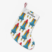 ロケット船の漫画イラストレーション スモールクリスマスストッキング (正面 (吊り時))