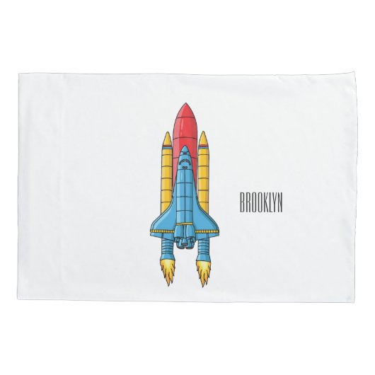 ロケット船の漫画イラストレーション 枕カバー (裏面)