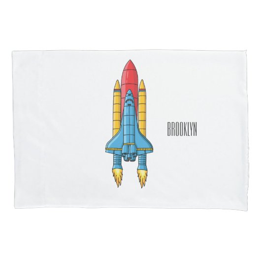 ロケット船の漫画イラストレーション 枕カバー (正面)
