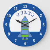 ロケット船スケッチ宇宙キッドの名前 ラージ壁時計 (正面)