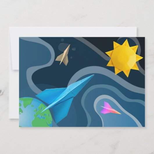 ロケット船スターズ宇宙折り紙誕生日 招待状 (裏面)