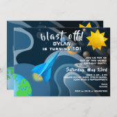 ロケット船スターズ宇宙折り紙誕生日 招待状 (正面/裏面)