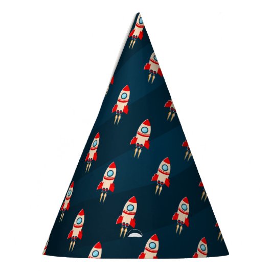 ロケット船パターン（の模様が）ある誕生会 パーティーハット (左)