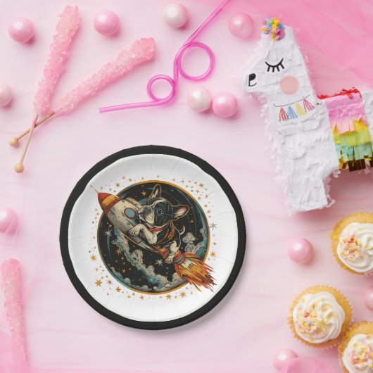 ロケット船フランスのブルドッグ飛行士 ペーパープレート (パーティー)