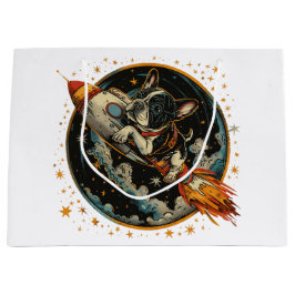 ロケット船フランスのブルドッグ飛行士 ラージペーパーバッグ