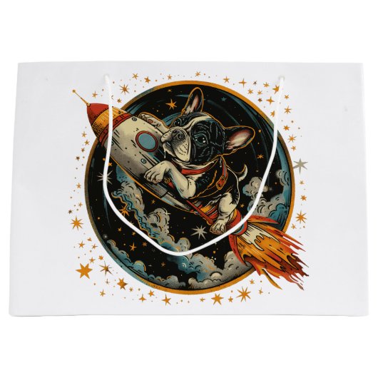 ロケット船フランスのブルドッグ飛行士 ラージペーパーバッグ (正面)