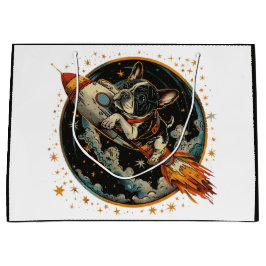 ロケット船フランスのブルドッグ飛行士 ラージペーパーバッグ