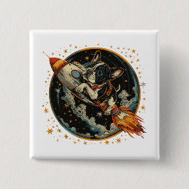 ロケット船フランスのブルドッグ飛行士 缶バッジ