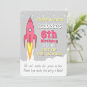 ロケット船女子宇宙誕生日招待状 招待状 (スタンド正面)