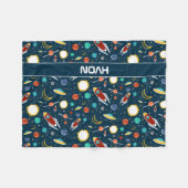 ロケット船宇宙パターン宇宙惑星カスタム フリースブランケット (正面(横))