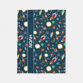 ロケット船宇宙パターン宇宙惑星カスタム フリースブランケット (正面)