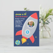 ロケット船宇宙パーティー子供の誕生日写真 招待状 (スタンド正面)