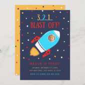 ロケット船宇宙写真誕生日招待状 招待状 (正面/裏面)