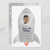 ロケット船宇宙船キッド誕生日 招待状 (正面/裏面)