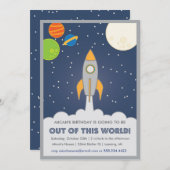 ロケット船宇宙誕生日招待状 招待状 (正面/裏面)