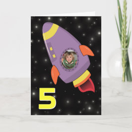 ロケット船少年誕生日カード写真テンプレート カード